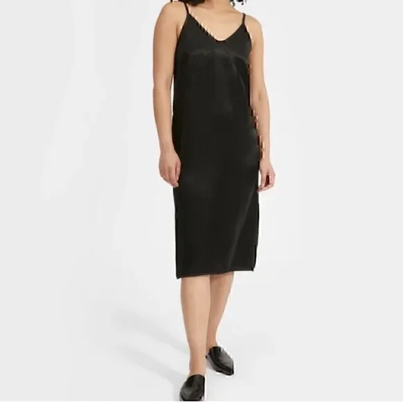 NWT Everlane The Party Midi Satin Slip Dress Black Size 0 - Picture 3 of 4
